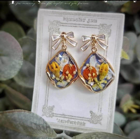 real flower handmade earrings