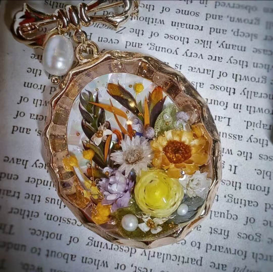 Small Garden in Spring Real Flower Brooch